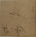 The Resurrection (recto); Sketches of arms (verso), Michelangelo Buonarroti (Italian, Caprese 1475–1564 Rome), Black chalk over stylus underdrawing, with offset red chalk (recto); black chalk (verso)